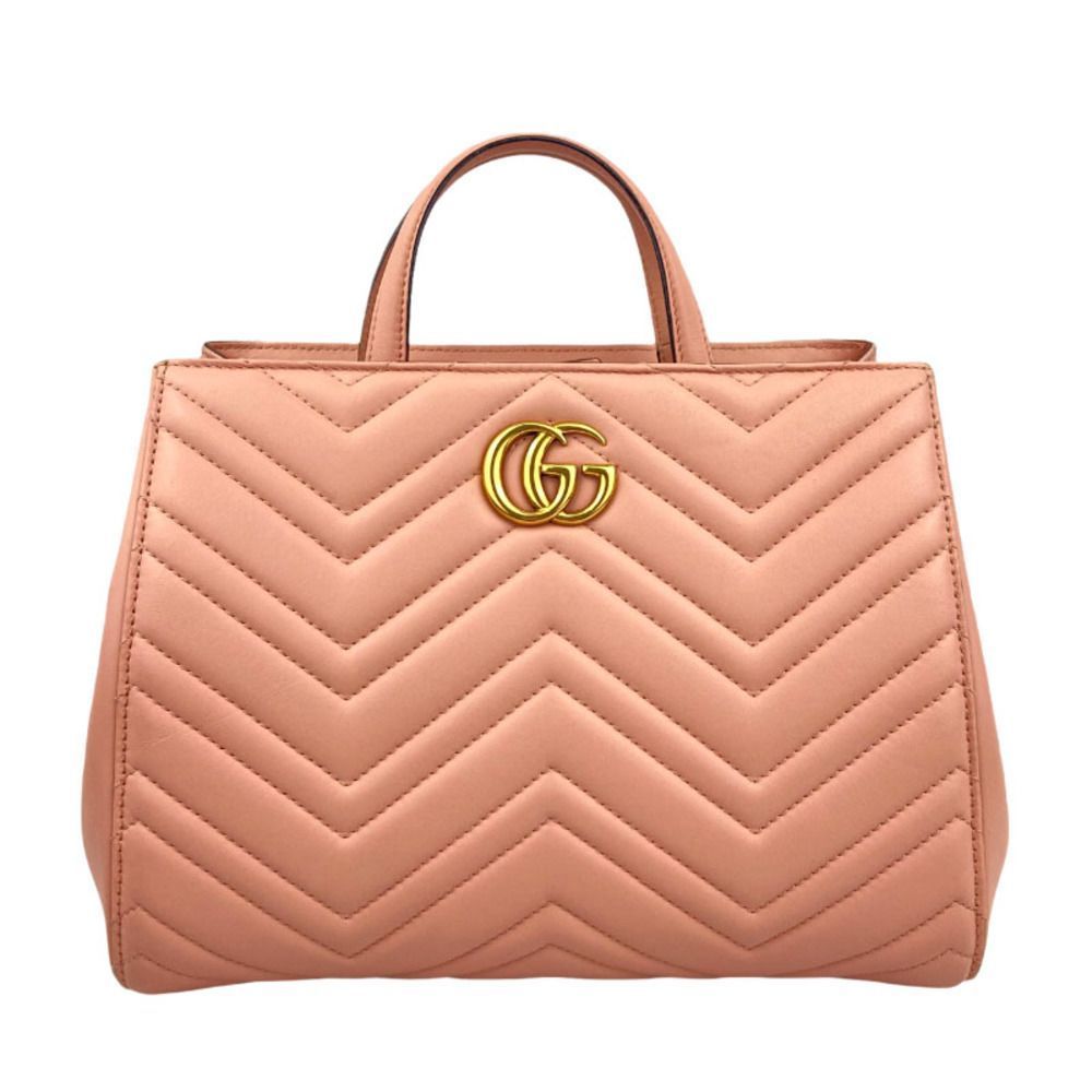 Gucci GG Marmont Shoulder Bag Calfskin Pink Gold Hardware Shoulder Bag